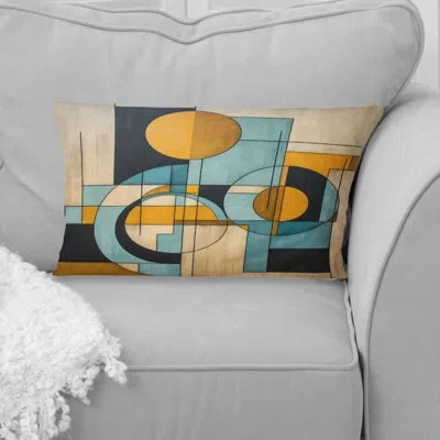 Design Art Serendipity Abstract Mid-century Geometrics - Abstract Midcentury Printed Throw Pillow In Blue;gold