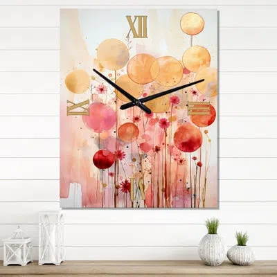 Design Art Serendipity Circular Geometry Minimalism I - Modern Geometric Wall Clock Oversized In Pink;gold