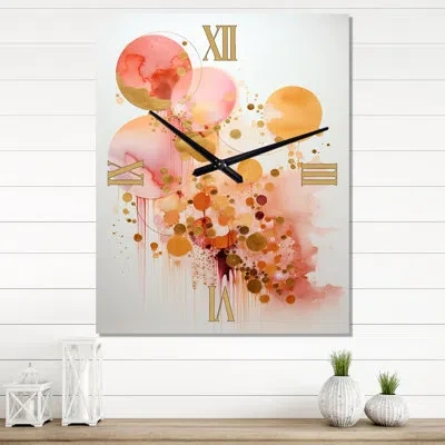 Design Art Serendipity Circular Geometry Minimalism Ii - Modern Geometric Very Large Wall Clocks In Pink;gold