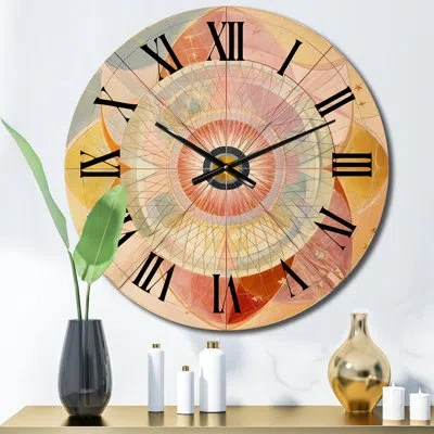 Design Art Serendipity In Retro Pink Pastel Ii Metal Wall Clock In Brown;pink