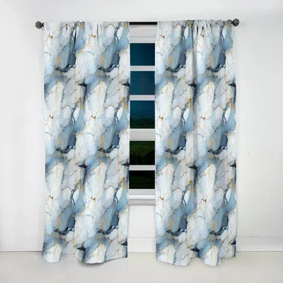 Design Art Serene Elegance Marble Pattern - Glam Curtain - Velvet Room Darkening - 1 Panel In Blue;gold