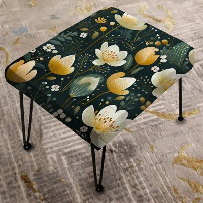 Design Art Serene Green Garden Blooms - Floral Rectangle Ottoman In Green;yellow