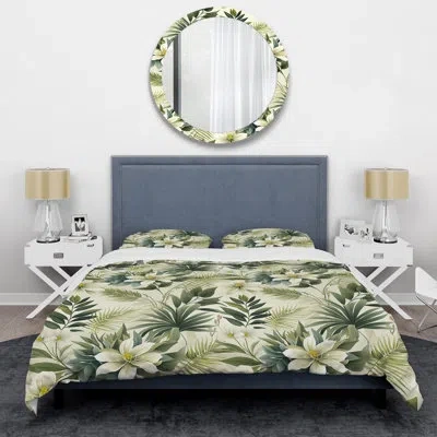 Design Art Serene Jungle Iii - Plants Duvet Cover Set - Microfiber Polyester In White;green;yellow