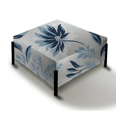 Design Art Serene Monotones - Floral Large Square Ottoman In Blue;beige