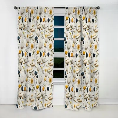 Design Art Serene Stones Zen Pattern For Spa - Floral Curtain - Blackout Floral Curtain - 1 Panels In White;yellow
