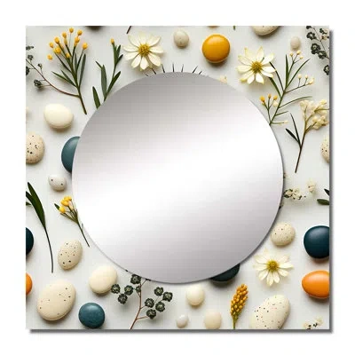 Design Art Serene Stones Zen Pattern For Spa I - Bohemian & Eclectic Large Square Mirror For Wall Art Decor In Blue;yellow