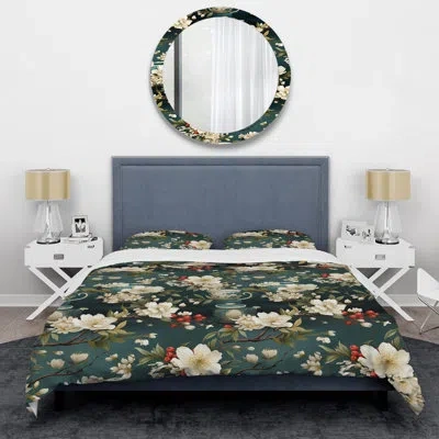 Design Art Serene Tea Ceremony Ii Duvet Cover Set In White;green