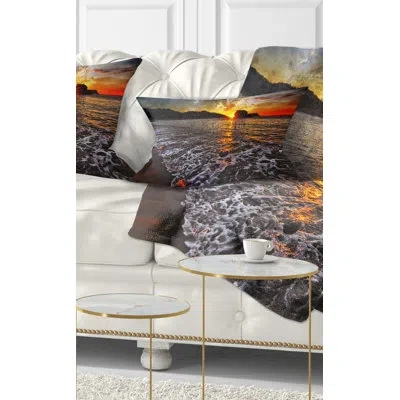 Design Art Setting Sun And White Waves - Sea & Shore Printed Throw Pillow