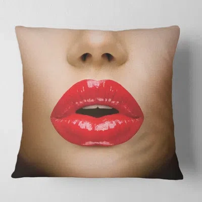 Design Art Sexy Lips Beautiful Make Up Close Up Kiss Square Pillow Cover & Insert