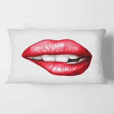 Design Art Sexy Plump Puffy Woman Lips Biting Rectangular Pillow Cover & Insert
