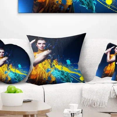 Design Art Sexy Woman In Long Yellow Robes - Portrait Printed Pillow