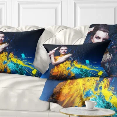 Design Art Sexy Woman In Long Yellow Robes - Portrait Printed Throw Pillow