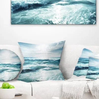 Design Art Seychelles Beach At Sunset - Sea & Shore Printed Throw Pillow In Blue