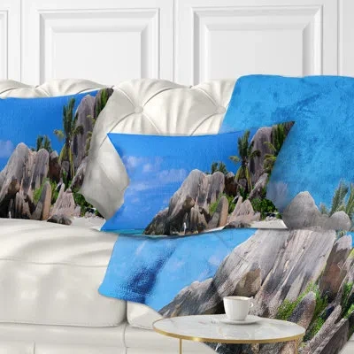 Design Art Seychelles Beach Panorama - Landscape Printed Throw Pillow
