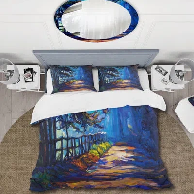 Design Art Shadows In The Afternoon On Park Road - Lake House Duvet Cover Set - Microfiber Polyester In Blue