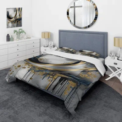 Design Art Shapes And Lines Abstract Marble V - Abstract Marble Duvet Cover Set - Microfiber Polyester In Gray;gold
