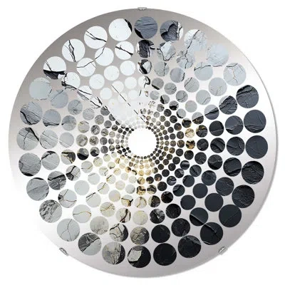 Design Art Shattered Grey Stone Geode Minimalism Ii - Radial Dot Decorative Mirror|round In Black;beige