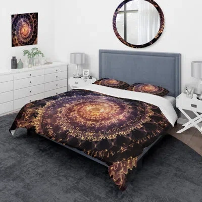 Design Art Shining Fractal Spiral - Modern Duvet Cover Set - Microfiber Polyester In Black;purple