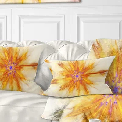 Design Art Shining Yellow Exotic Fractal Flower - Floral Printed Throw Pillow
