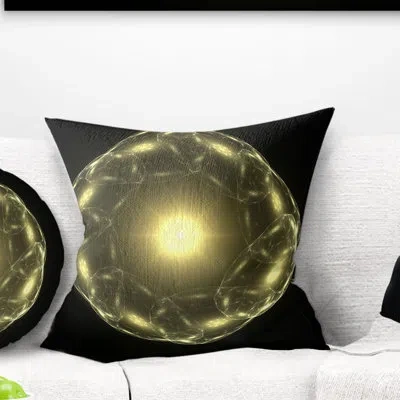 Design Art Shiny Bright Yellow Radial Fractal Flower - Floral Printed Pillow