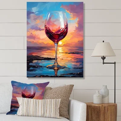 Design Art Shiraz Wine Silhouette At Sunset - Wine Wall Art In Wrapped Canvas