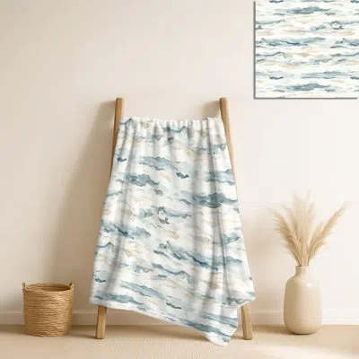 Design Art Shore Breeze Stripes I – Green Abstract Soft Blanket, Coastal Plush Throw In Yellow;green