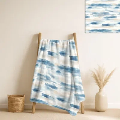 Design Art Shore Breeze Stripes Ii – Abstract Plush Blanket, Coastal Fleece Throw In Orange;blue