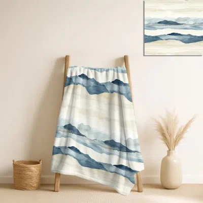 Design Art Shore Breeze Stripes Iii – Blue Abstract Fleece Blanket, Beach Warm Throw In Orange;blue