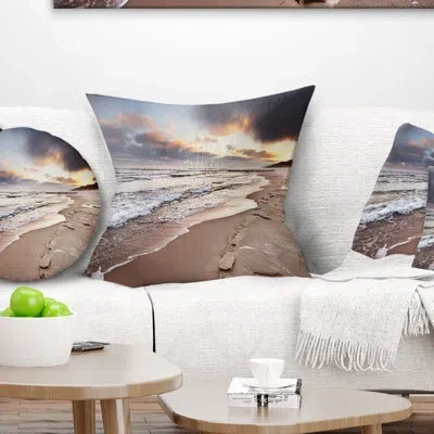 Design Art Shore Of Baltic Sea During Winter - Sea & Shore Printed Pillow In Blue;black;brown;green;red;yellow