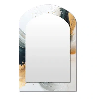 Design Art Silent Melody Of Golden Hard Edge Ink Iii - Hard Edge Painting Arch Unique Wall Mirror, Modern Asymm In Gold;black