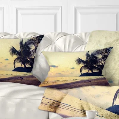 Design Art Silhouette Coconut Tree - Sea & Shore Printed Throw Pillow