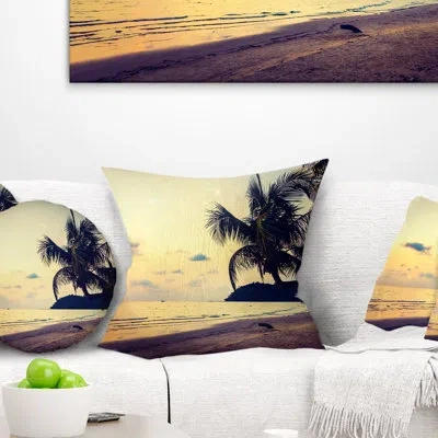 Design Art Silhouette Coconut Tree - Sea & Shore Printed Throw Pillow In Orange