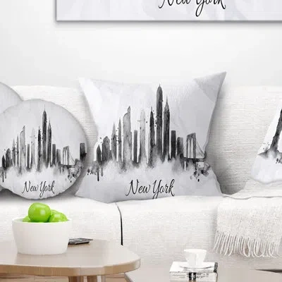Design Art Silhouette Ink New York - Cityscape Printed Pillow In White;gray