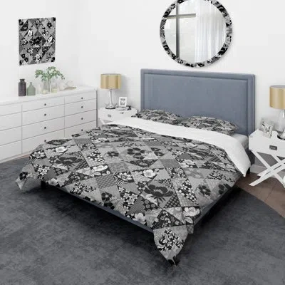 Design Art Silver And Black Patchwork - Patterned Duvet Cover Set In Black;gray;silver