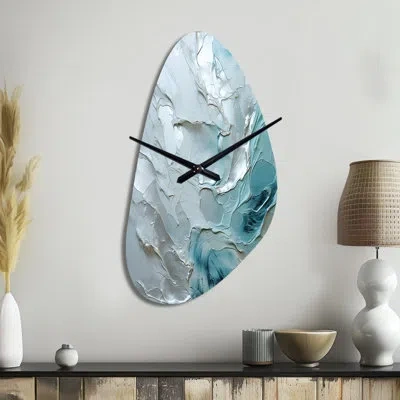 Design Art Silver Shimmer - Landscapes Unique Shape Metal Wall Clock, Modern Asymmetrical Wall Clock Print In Gray