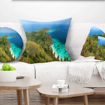 Design Art Similan Islands Paradise Bay - Sea & Shore Printed Pillow In Blue;white