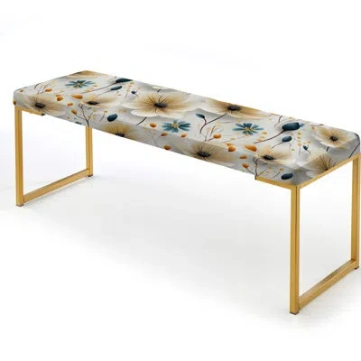 Design Art Simplicity In Scandinavian Flowers X - Floral Upholstered Gold Bench