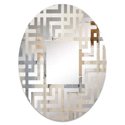 Design Art Simplicity Western Iv - Maze Decorative Mirror|oval In Gray;beige