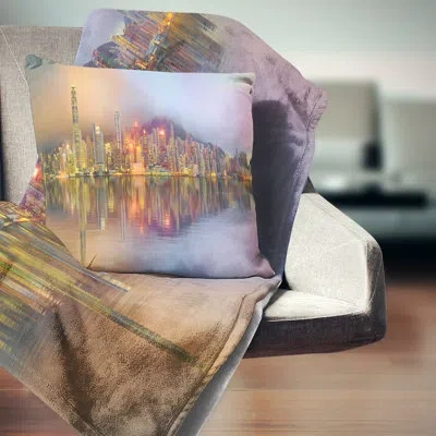 Design Art Singapore Financial District Island Cityscape Pillow In Blue;black;brown;green;red;yellow