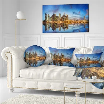 Design Art Singapore Skyline And View Of Marina Bay Cityscape Pillow In Blue;black;brown;green;red;yellow