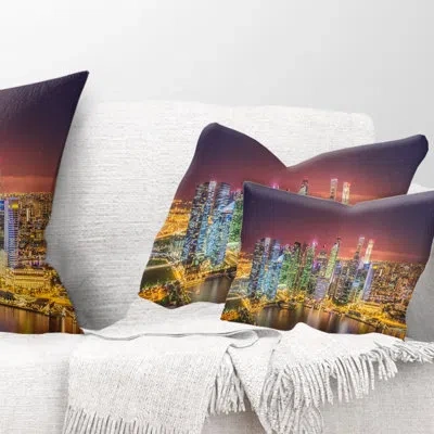 Design Art Singapore Skyline View Of Marina Bay Cityscape Pillow In Blue;black;brown;green;red;yellow