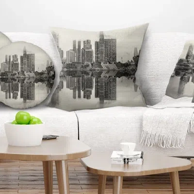 Design Art Singapore Skyline View Panorama - Cityscape Printed Pillow In Black;white
