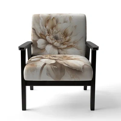 Design Art Single Beige Flower Iii - Upholstered Traditional Arm Chair In White;beige