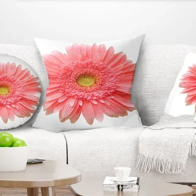 Design Art Single Daisy On White Background - Floral Printed Pillow