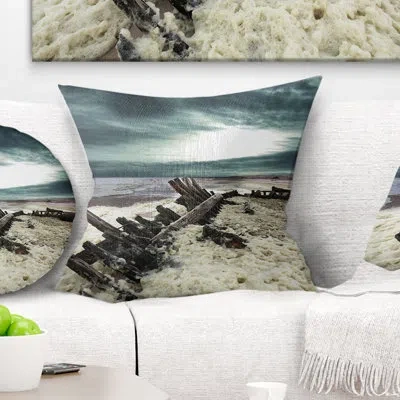 Design Art Skeleton Coast National Park - Landscape Printed Throw Pillow In White