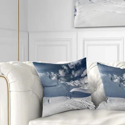 Design Art Ski Tracks On A Slope - Landscape Printed Pillow