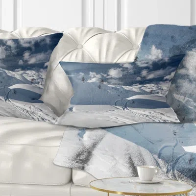 Design Art Ski Tracks On A Slope - Landscape Printed Throw Pillow