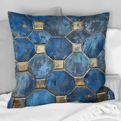 Design Art Sky Blue Gold Octagon - Transitional Throw Pillow In Blue;gold
