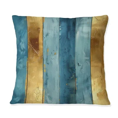 Design Art Sky Blue Gold Stripe Glam - Transitional Throw Pillow In Blue;gold