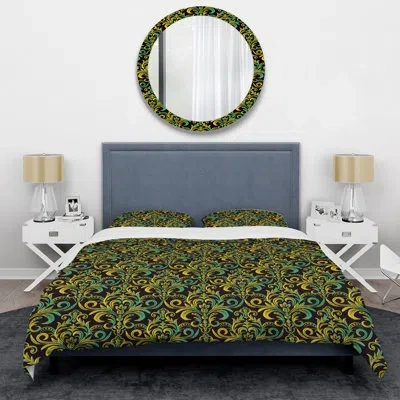 Design Art Sky Blue/black/yellow Microfiber 3 Piece Duvet Cover Set In Sky Blue,black,yellow